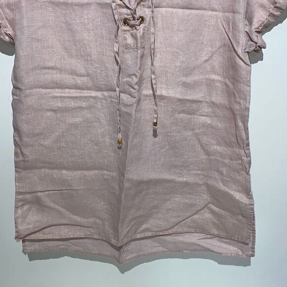Ellen Tracy Women's Light Pink Linen Lace-Up Short Sleeve Top Size Medium - Picture 2 of 10